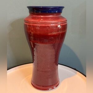 Vintage Stunning Dark Red and Blue Studio Pottery Vase, signed Knight 1985